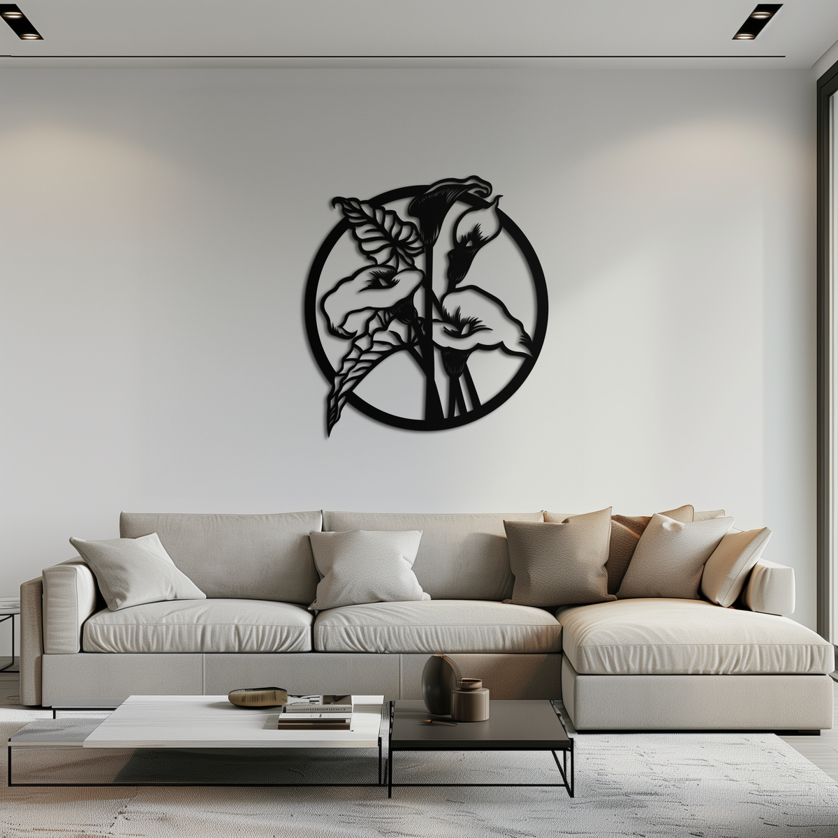 Metal Wall Art Circular Calla Lily Modern Botanical Minimalist Floral Statement Piece