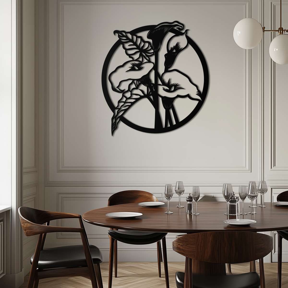 Metal Wall Art Circular Calla Lily Modern Botanical Minimalist Floral Statement Piece
