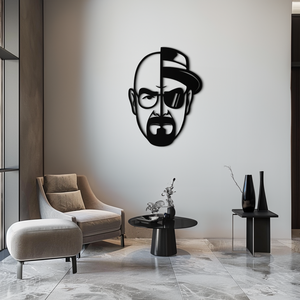 Metal Wall Art Walter White Heisenberg Split Face Design - Breaking Bad TV Decor
