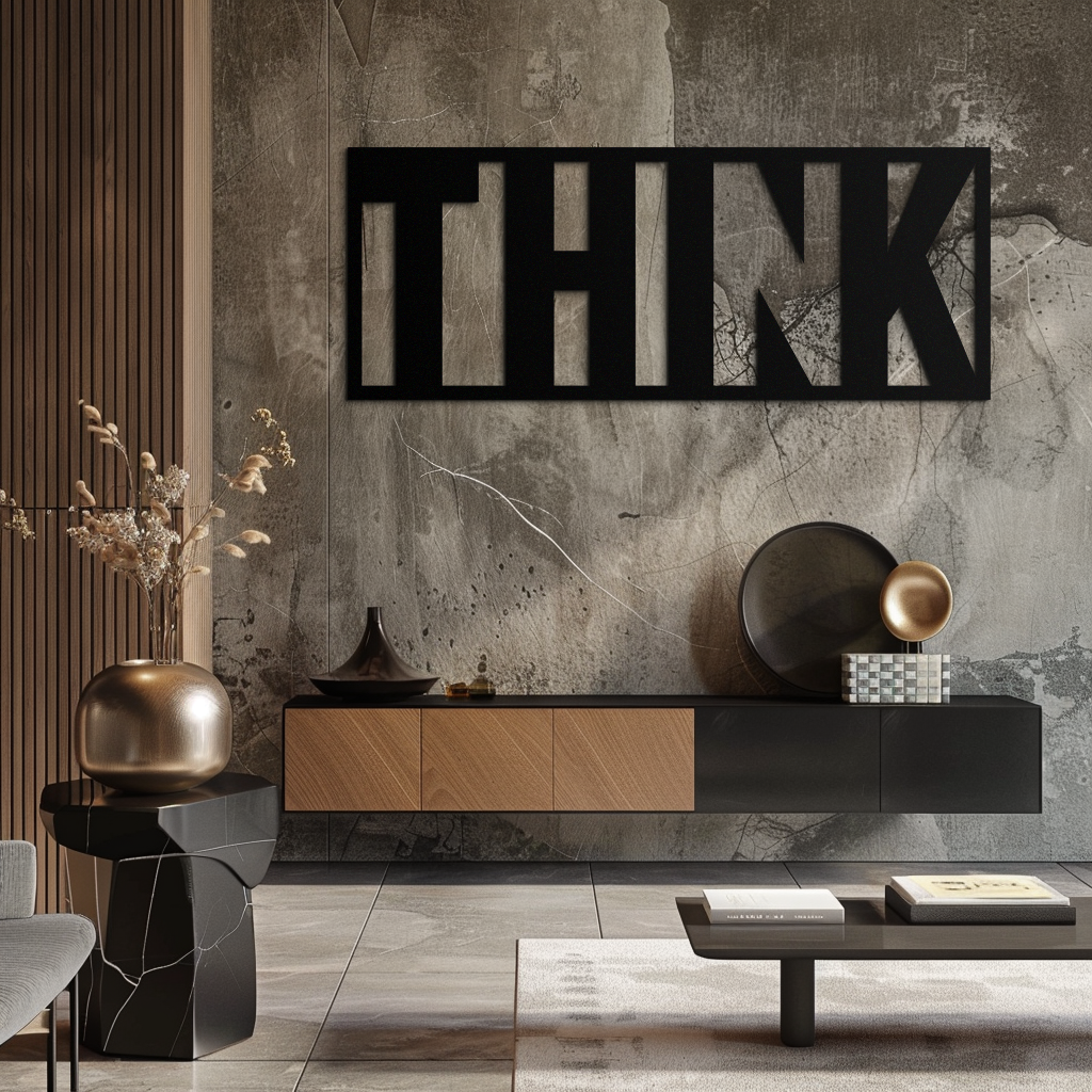 Modern Metal Wall Art - THINK Minimalist Inspirational Decor