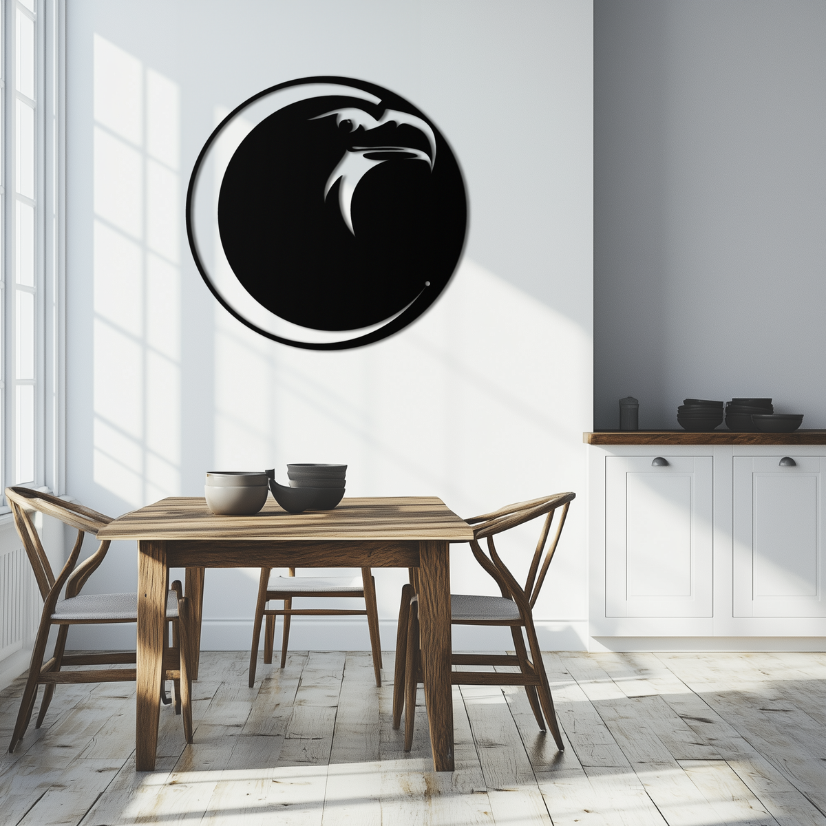 Metal Wall Art Eagle Moon Black Silhouette - Majestic Bold Design