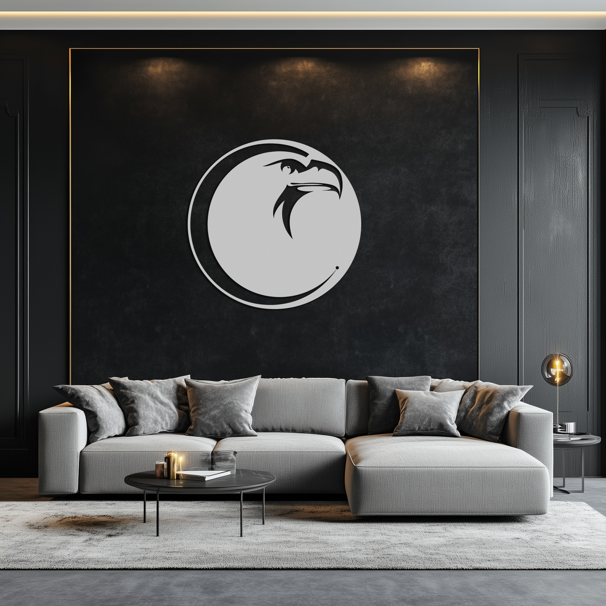 Metal Wall Art Eagle Moon Black Silhouette - Majestic Bold Design