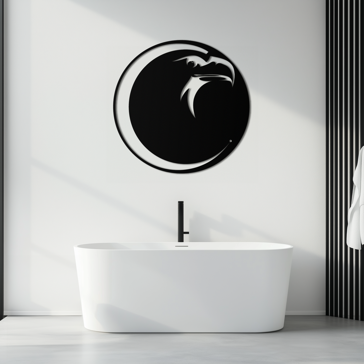 Metal Wall Art Eagle Moon Black Silhouette - Majestic Bold Design