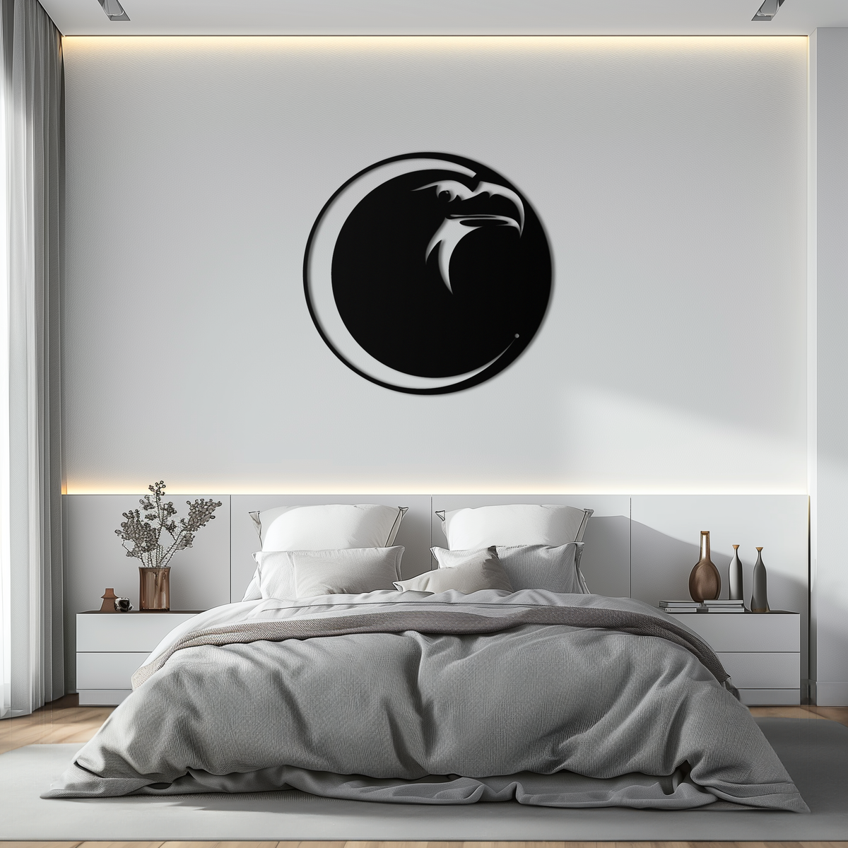 Metal Wall Art Eagle Moon Black Silhouette - Majestic Bold Design