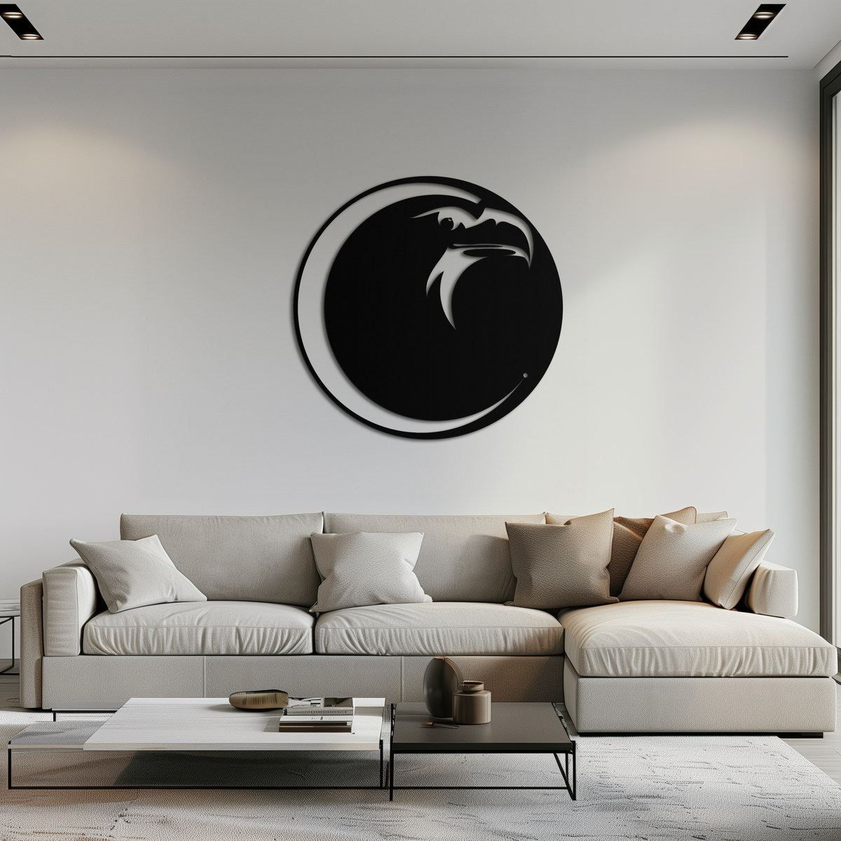 Metal Wall Art Eagle Moon Black Silhouette - Majestic Bold Design