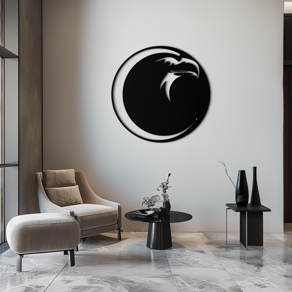 Metal Wall Art Eagle Moon Black Silhouette - Majestic Bold Design