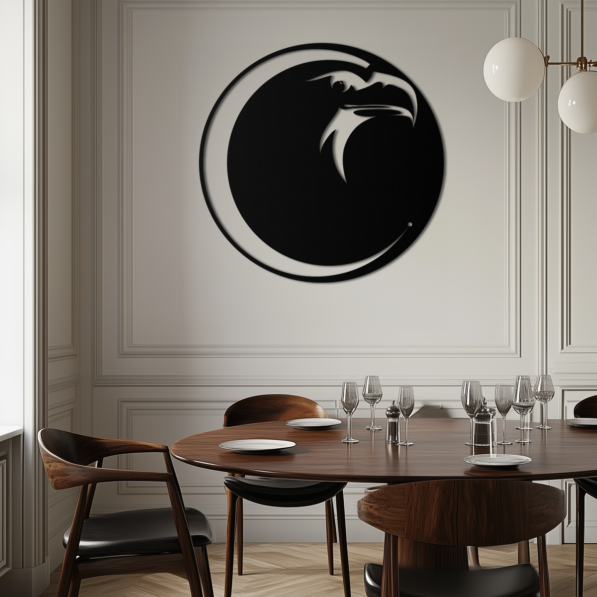 Metal Wall Art Eagle Moon Black Silhouette - Majestic Bold Design