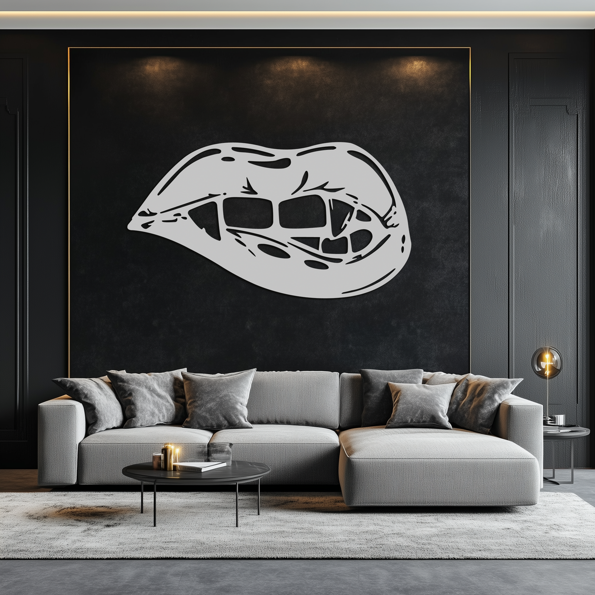 Geometric Lips Metal Wall Art - Bold Modern Steel Sculpture