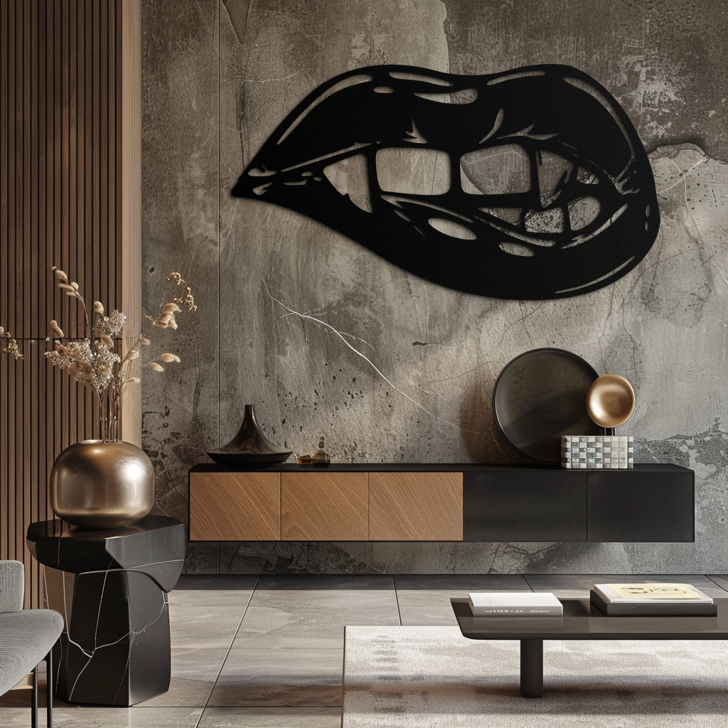 Geometric Lips Metal Wall Art - Bold Modern Steel Sculpture