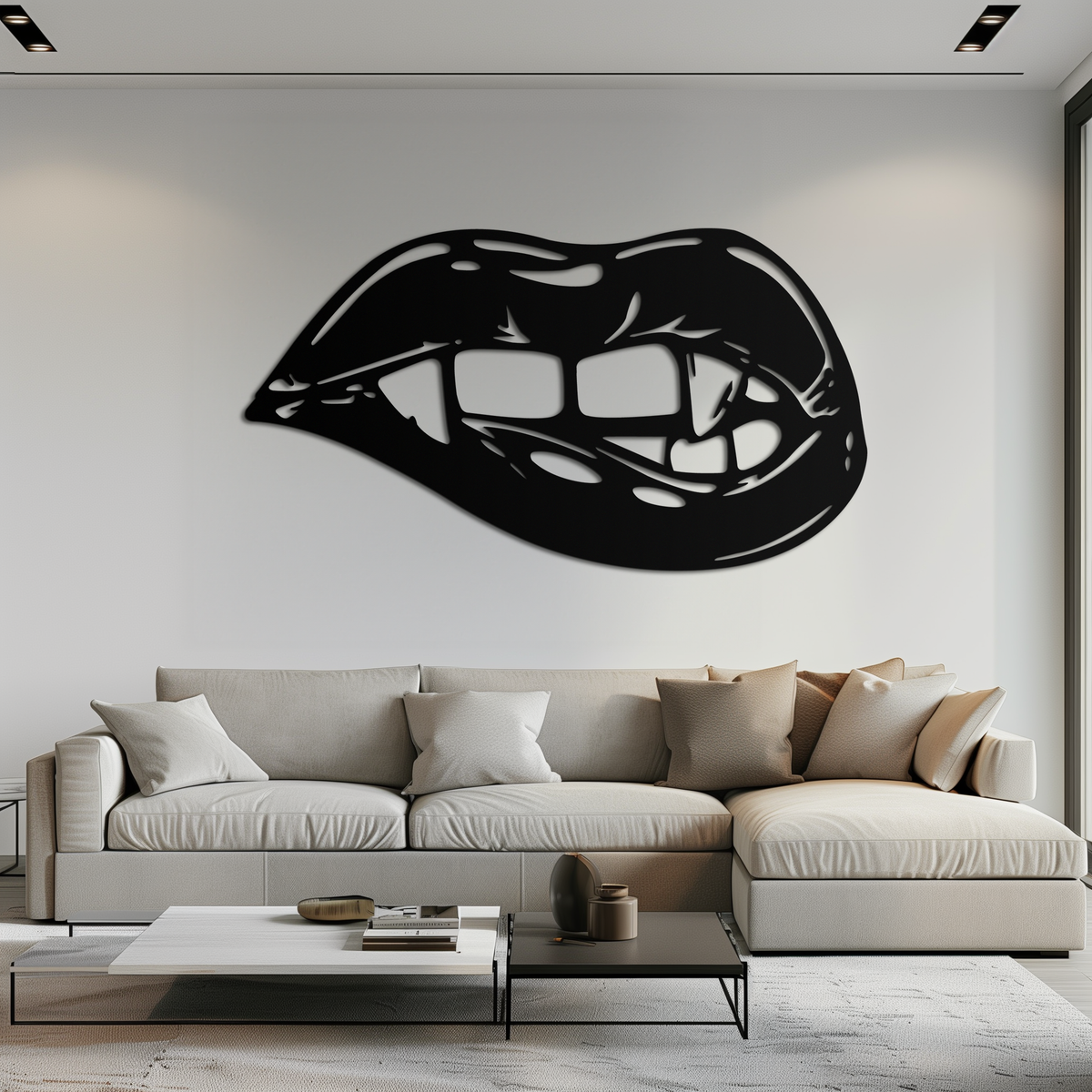 Geometric Lips Metal Wall Art - Bold Modern Steel Sculpture