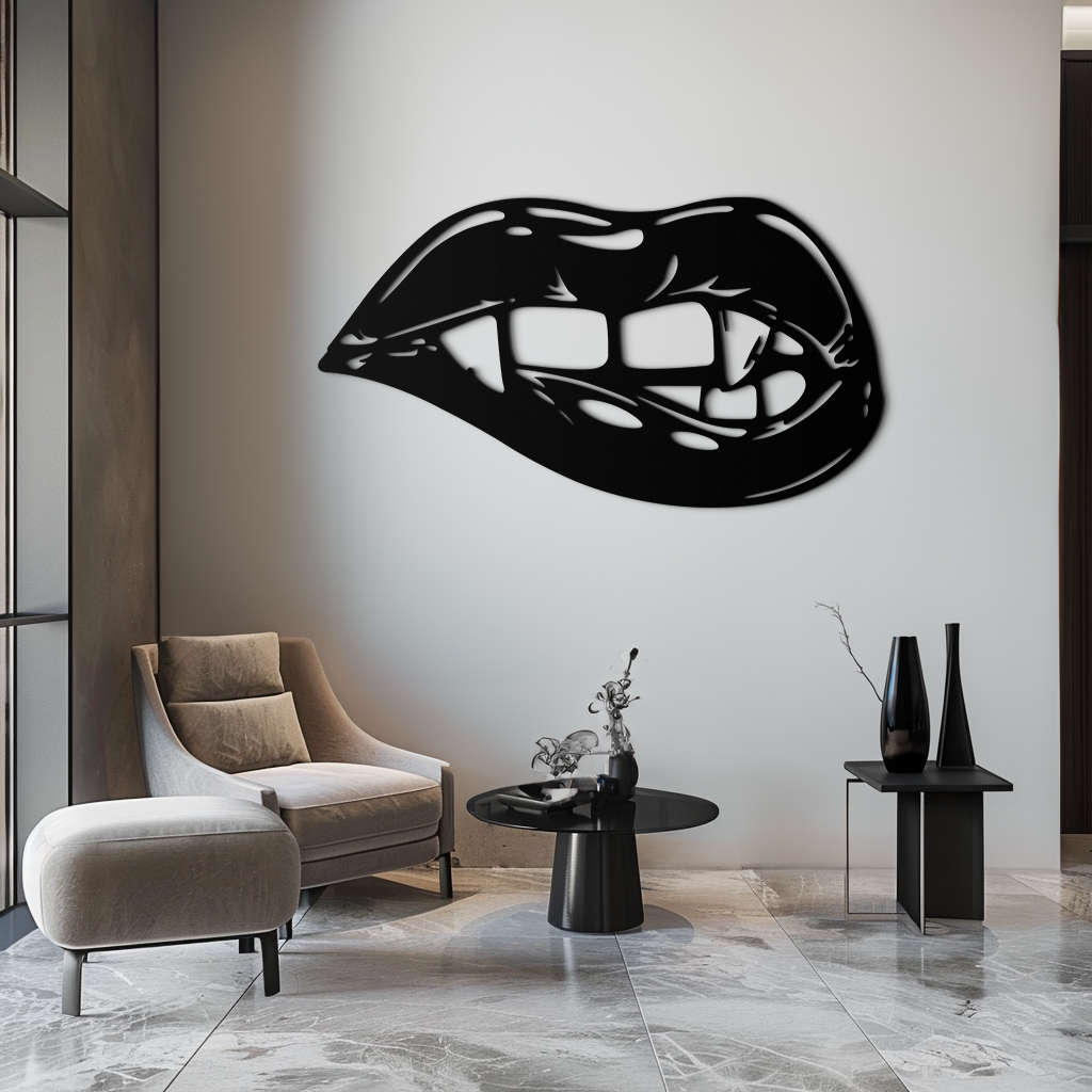 Geometric Lips Metal Wall Art - Bold Modern Steel Sculpture