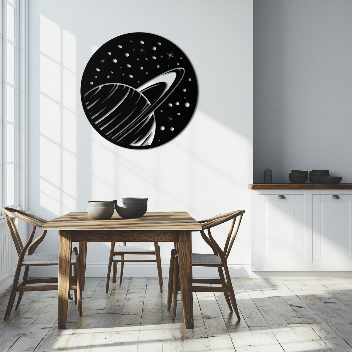 Steel Saturn Planet Wall Sculpture - Modern Cosmic Space Design