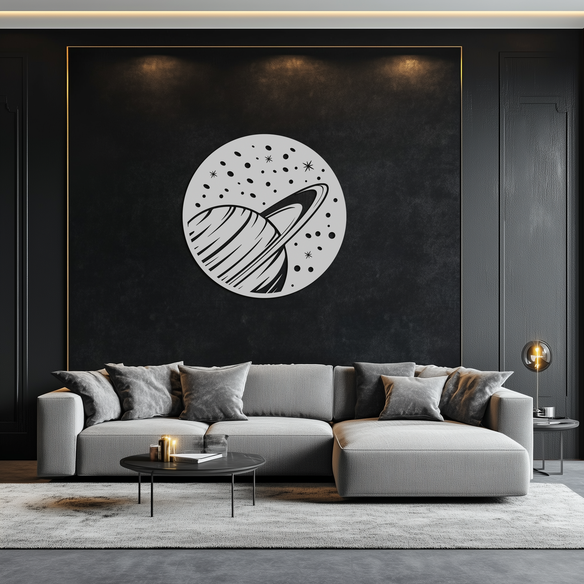 Steel Saturn Planet Wall Sculpture - Modern Cosmic Space Design