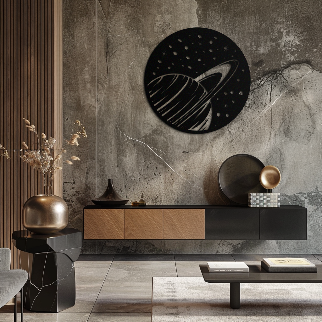 Steel Saturn Planet Wall Sculpture - Modern Cosmic Space Design