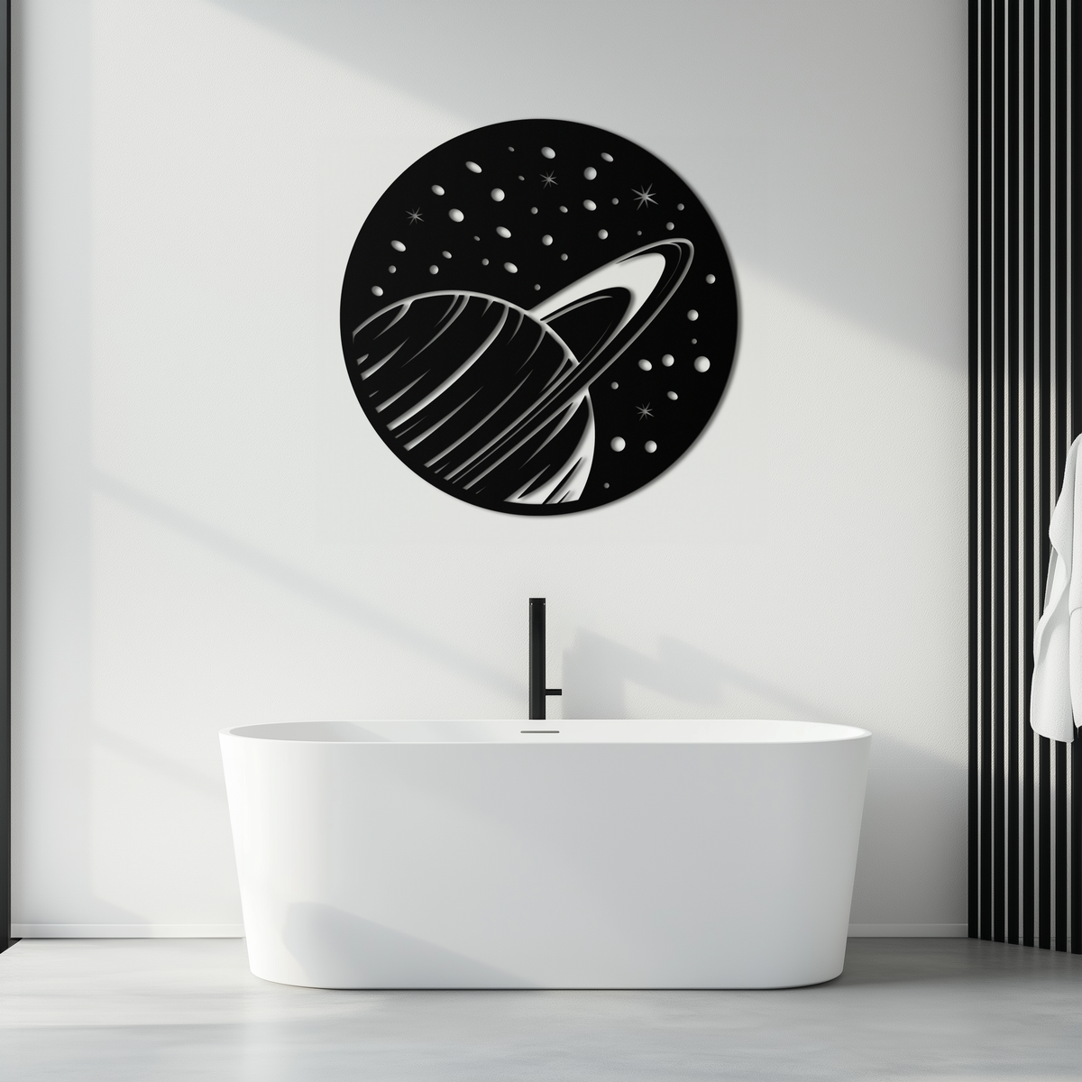 Steel Saturn Planet Wall Sculpture - Modern Cosmic Space Design