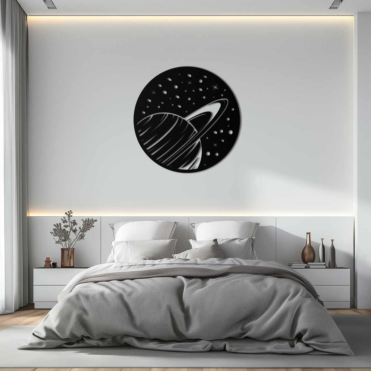 Steel Saturn Planet Wall Sculpture - Modern Cosmic Space Design