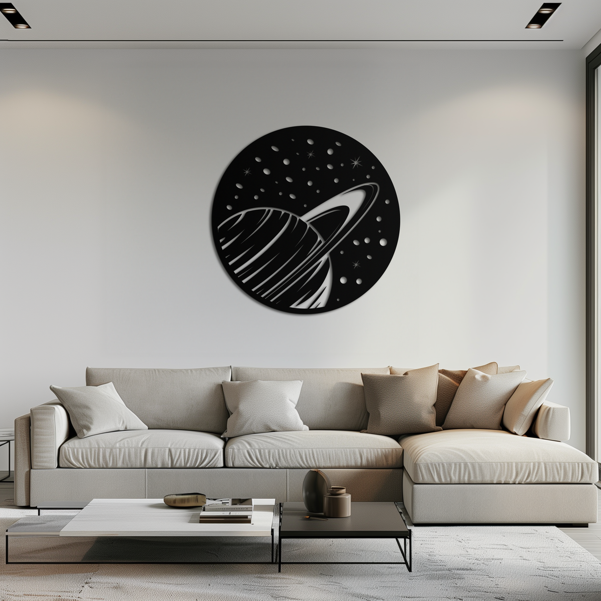 Steel Saturn Planet Wall Sculpture - Modern Cosmic Space Design