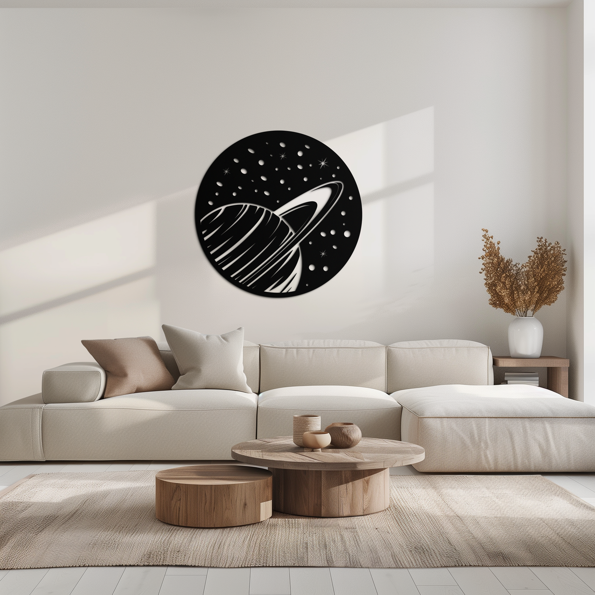 Steel Saturn Planet Wall Sculpture - Modern Cosmic Space Design