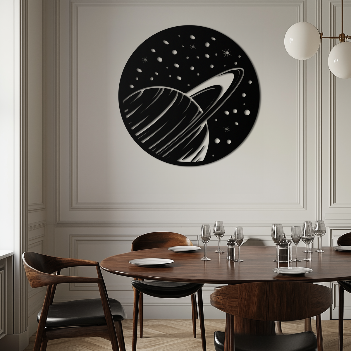 Steel Saturn Planet Wall Sculpture - Modern Cosmic Space Design