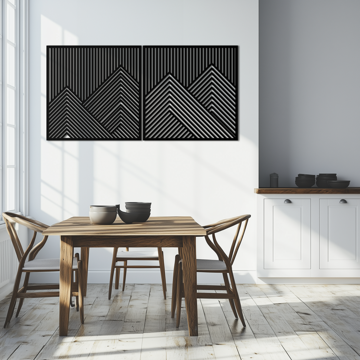 Metal Wall Art Geometric Mountain Landscape Two Piece Modern Minimalist Contemporary