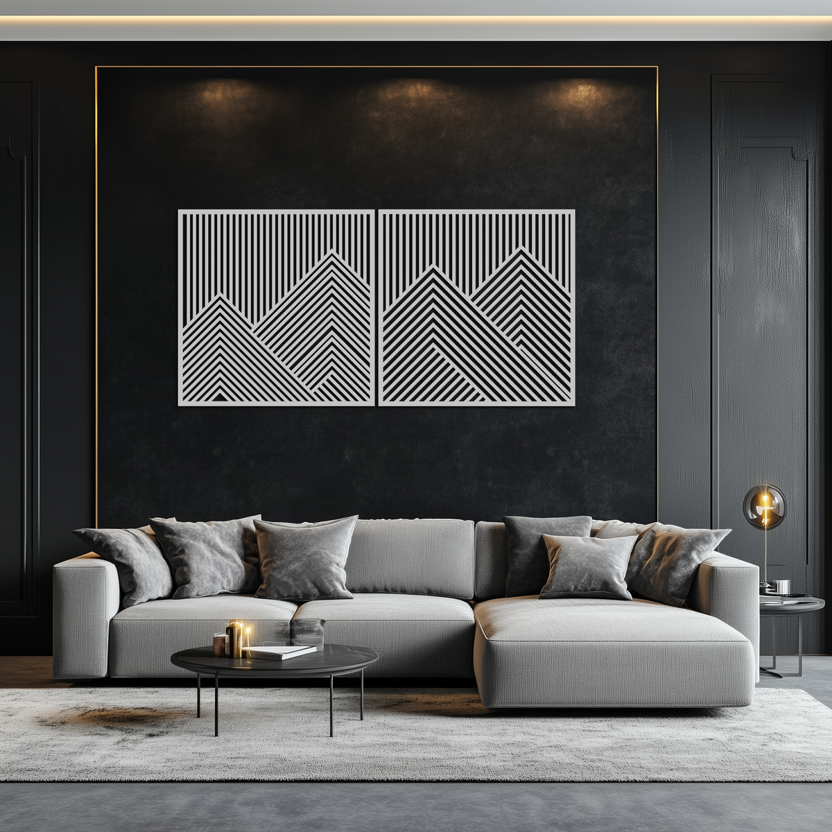 Metal Wall Art Geometric Mountain Landscape Two Piece Modern Minimalist Contemporary