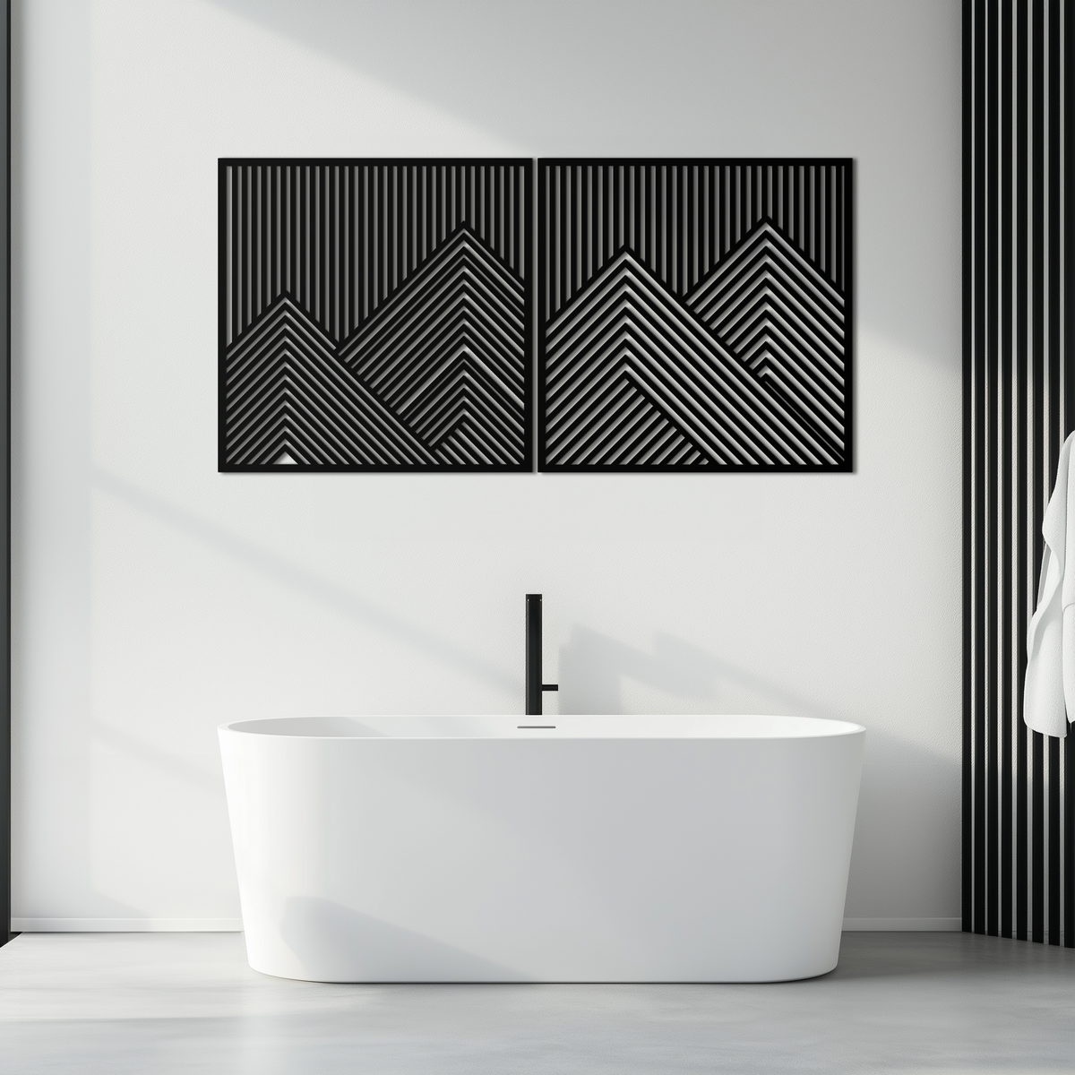 Metal Wall Art Geometric Mountain Landscape Two Piece Modern Minimalist Contemporary