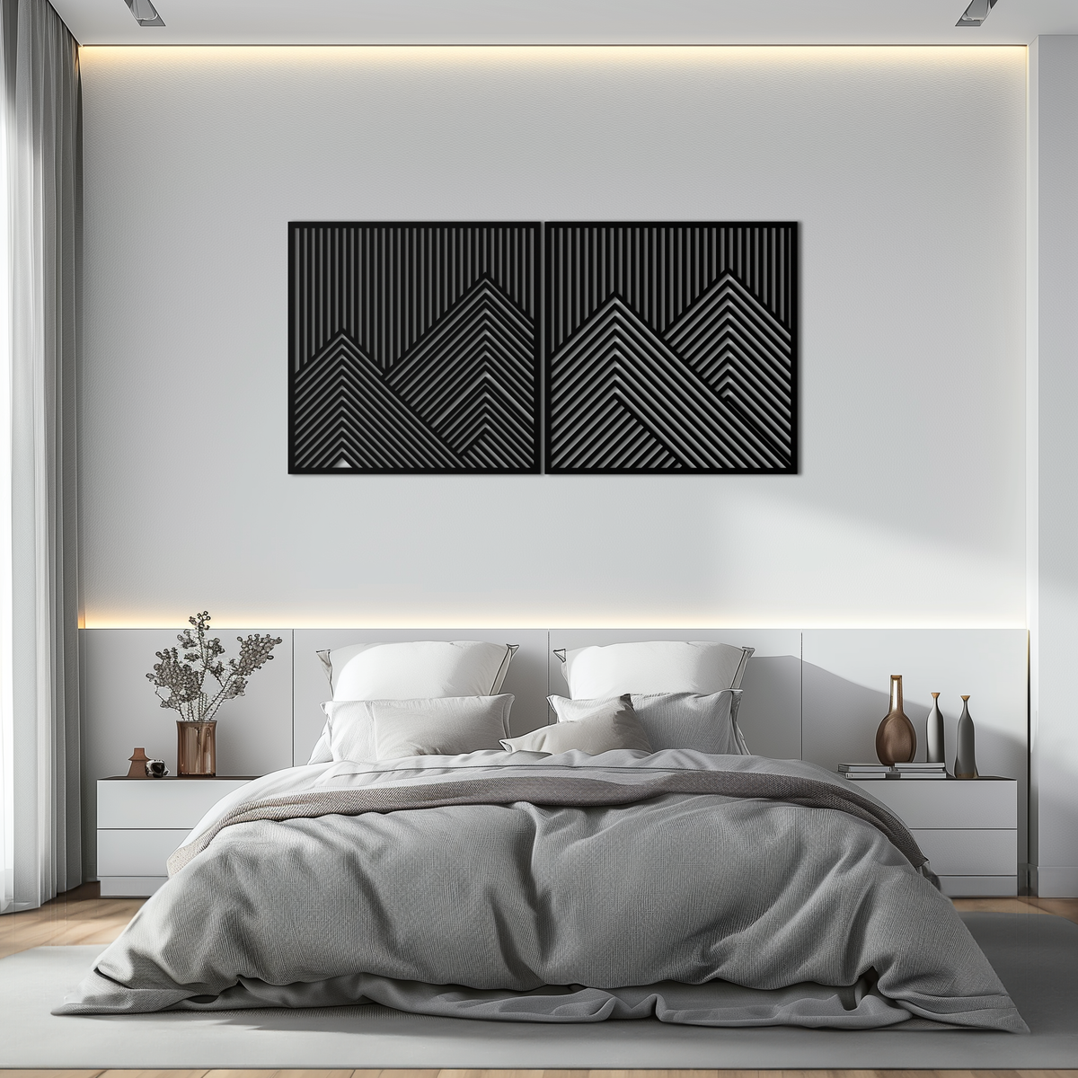 Metal Wall Art Geometric Mountain Landscape Two Piece Modern Minimalist Contemporary