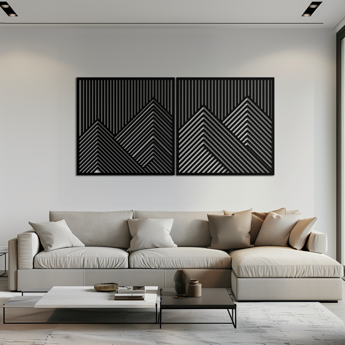 Metal Wall Art Geometric Mountain Landscape Two Piece Modern Minimalist Contemporary