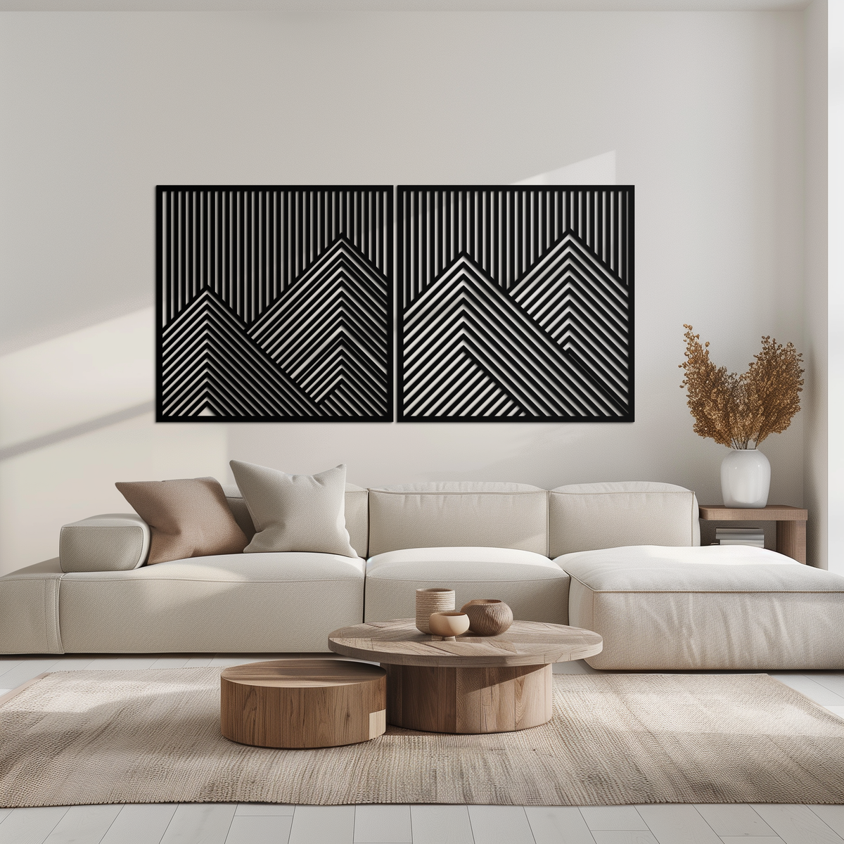 Metal Wall Art Geometric Mountain Landscape Two Piece Modern Minimalist Contemporary