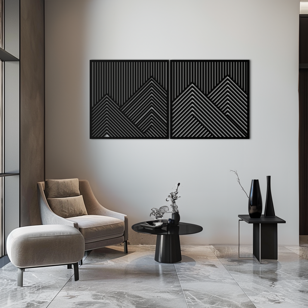 Metal Wall Art Geometric Mountain Landscape Two Piece Modern Minimalist Contemporary