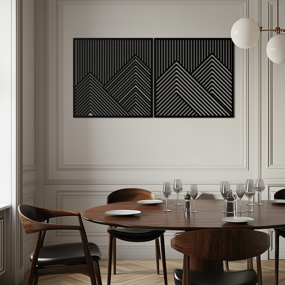 Metal Wall Art Geometric Mountain Landscape Two Piece Modern Minimalist Contemporary