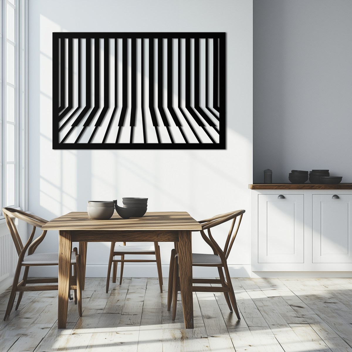 Black Geometric Piano Keys Metal Wall Art - Modern Minimalist Music Decoration