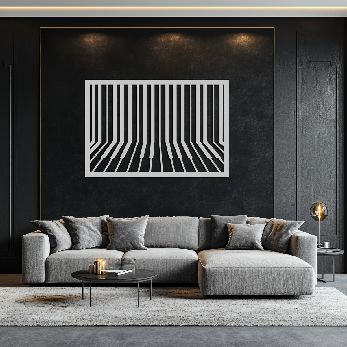 Black Geometric Piano Keys Metal Wall Art - Modern Minimalist Music Decoration
