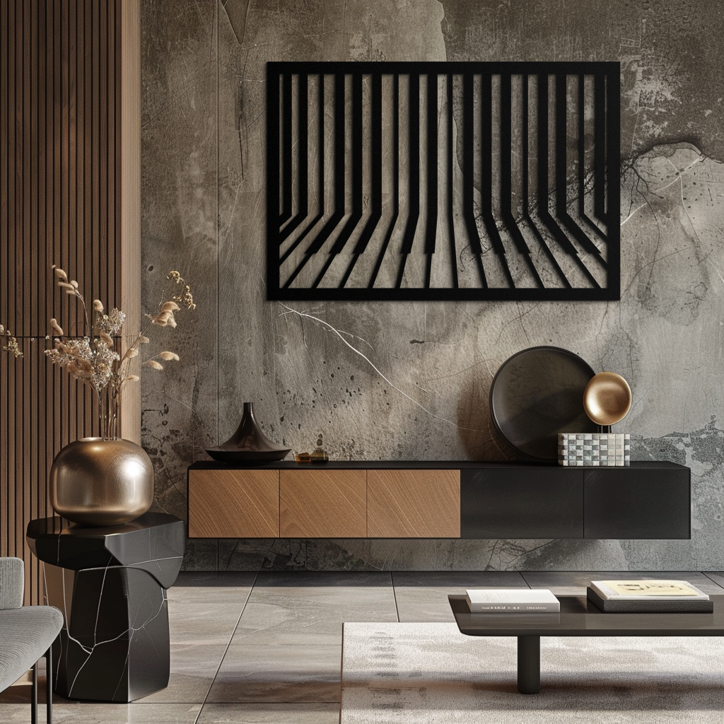 Black Geometric Piano Keys Metal Wall Art - Modern Minimalist Music Decoration
