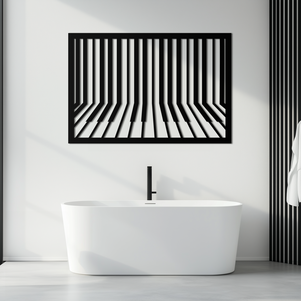 Black Geometric Piano Keys Metal Wall Art - Modern Minimalist Music Decoration