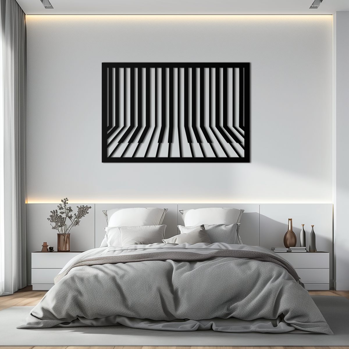 Black Geometric Piano Keys Metal Wall Art - Modern Minimalist Music Decoration