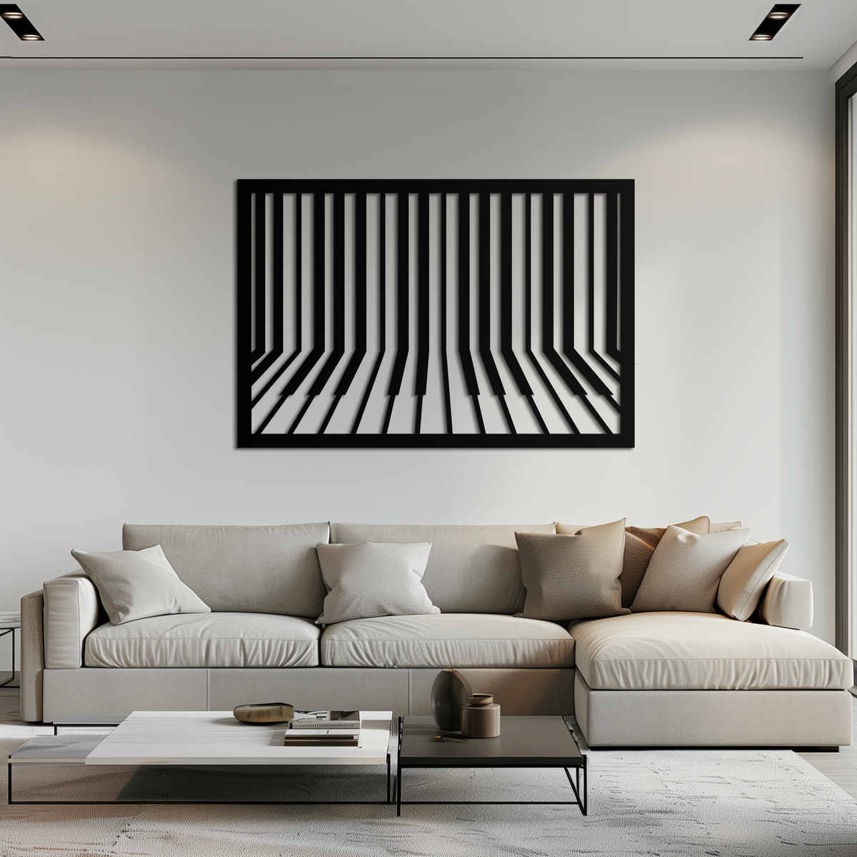 Black Geometric Piano Keys Metal Wall Art - Modern Minimalist Music Decoration