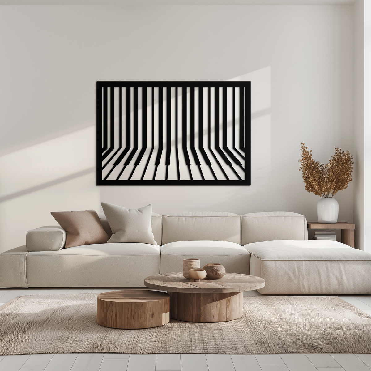 Black Geometric Piano Keys Metal Wall Art - Modern Minimalist Music Decoration