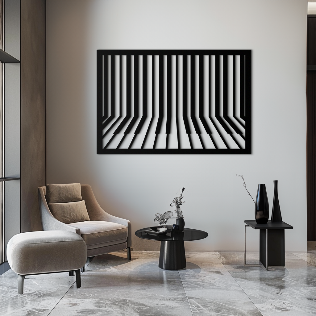 Black Geometric Piano Keys Metal Wall Art - Modern Minimalist Music Decoration