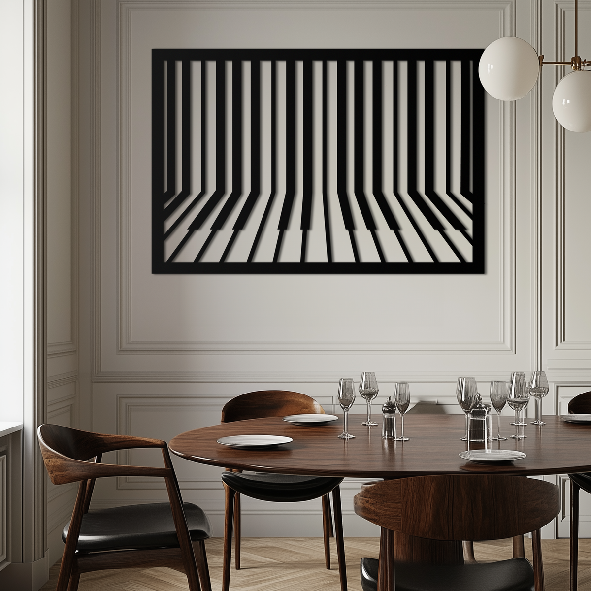 Black Geometric Piano Keys Metal Wall Art - Modern Minimalist Music Decoration