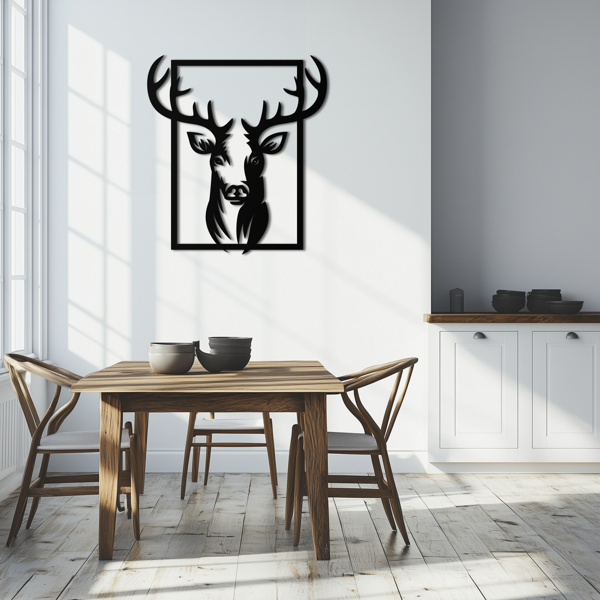 Black Metal Deer Silhouette Wall Art - Nature Inspired Minimalist Modern Home Decor