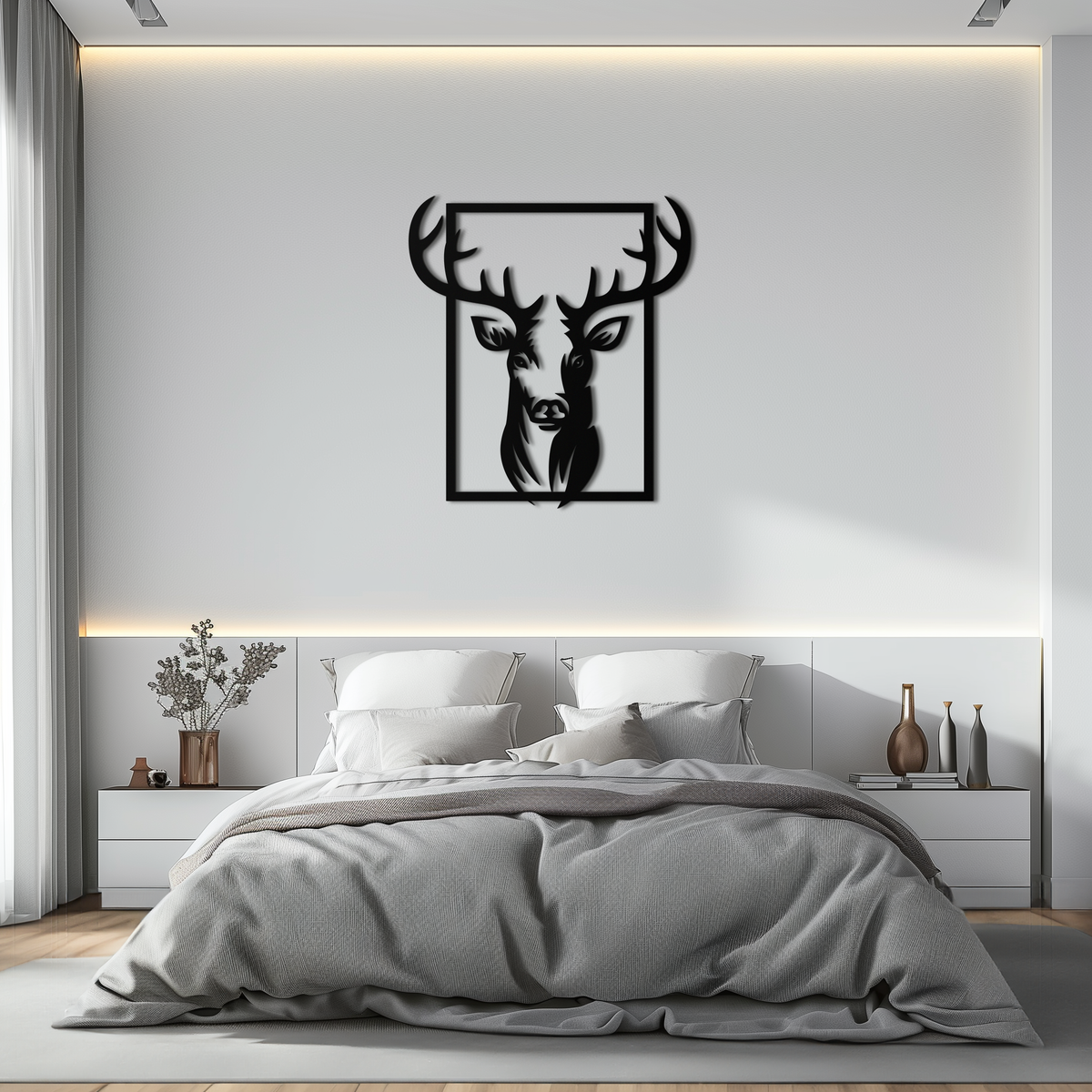Black Metal Deer Silhouette Wall Art - Nature Inspired Minimalist Modern Home Decor
