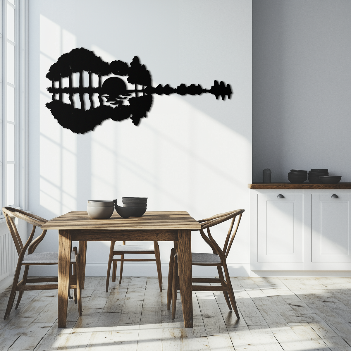 Metal Wall Art Guitar Landscape - Music and Nature Fusion Design