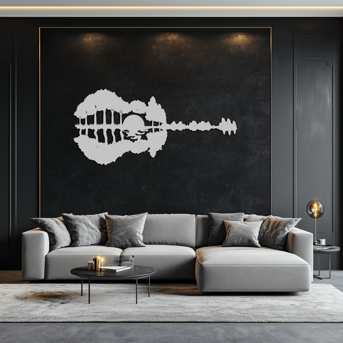 Metal Wall Art Guitar Landscape - Music and Nature Fusion Design