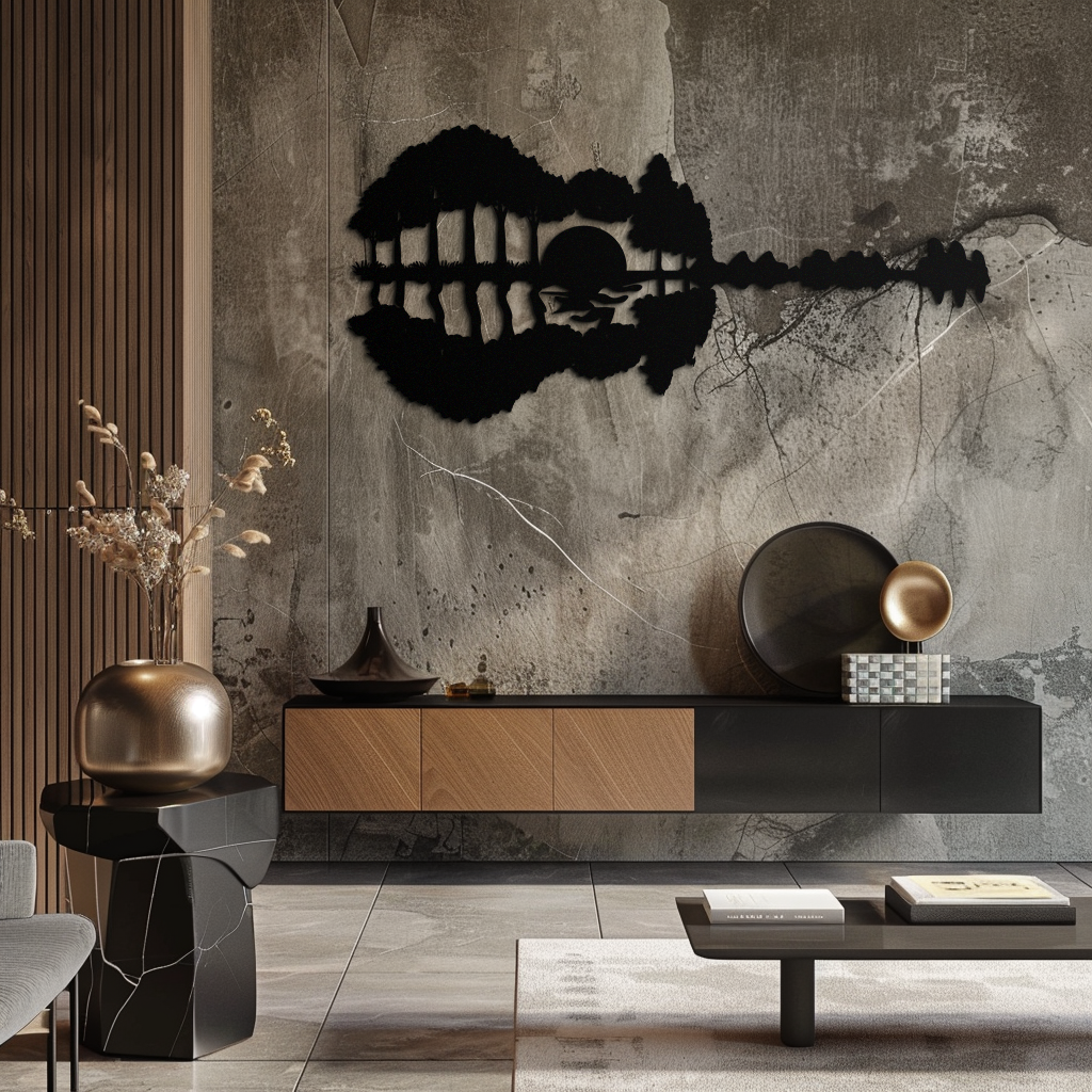 Metal Wall Art Guitar Landscape - Music and Nature Fusion Design