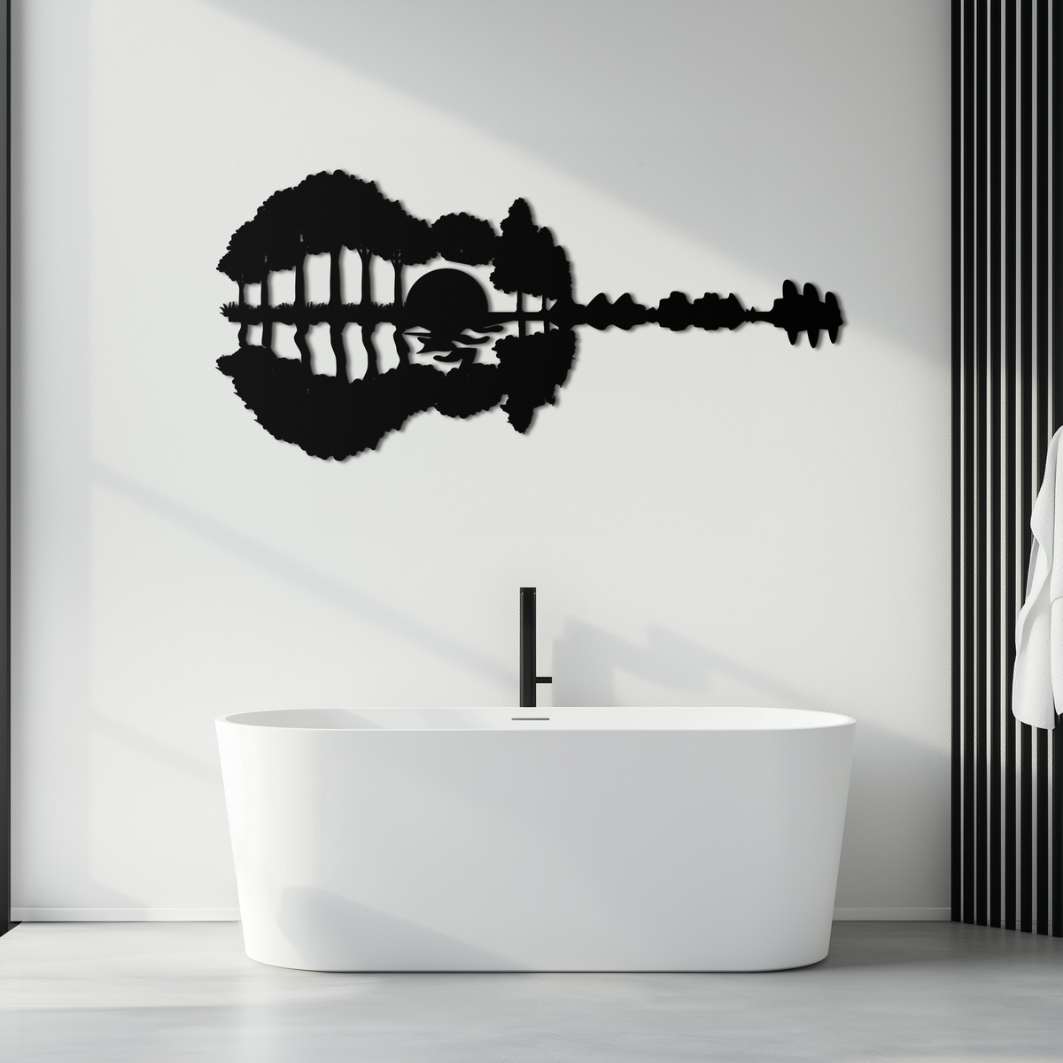 Metal Wall Art Guitar Landscape - Music and Nature Fusion Design