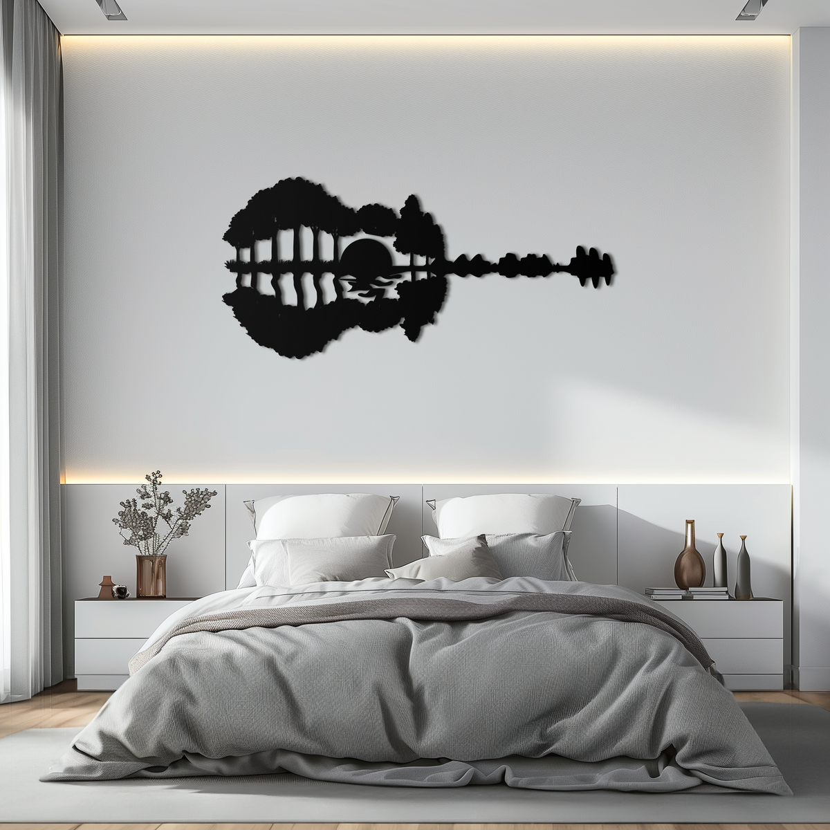 Metal Wall Art Guitar Landscape - Music and Nature Fusion Design