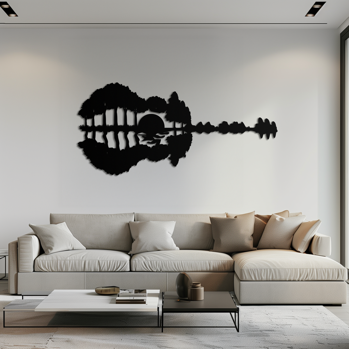 Metal Wall Art Guitar Landscape - Music and Nature Fusion Design