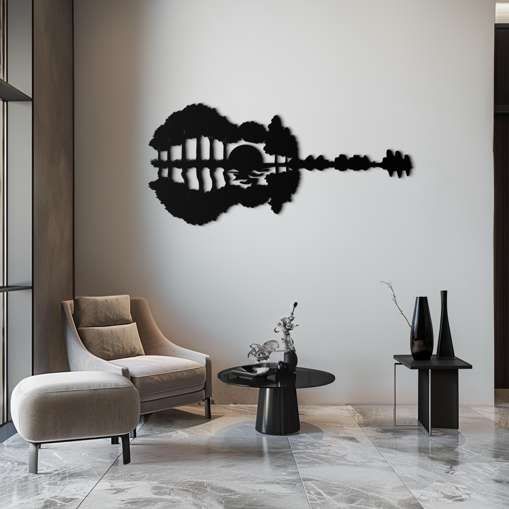 Metal Wall Art Guitar Landscape - Music and Nature Fusion Design