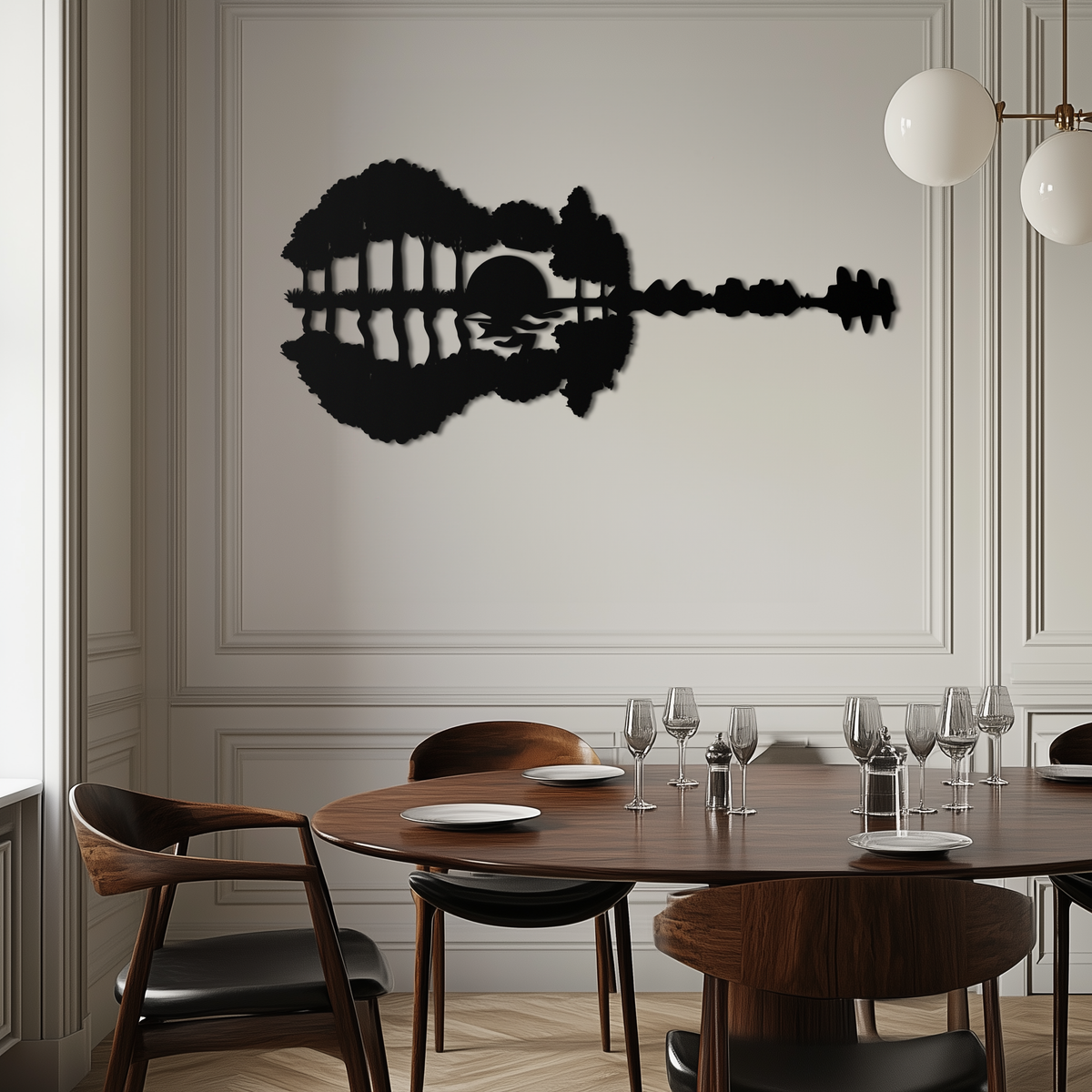 Metal Wall Art Guitar Landscape - Music and Nature Fusion Design